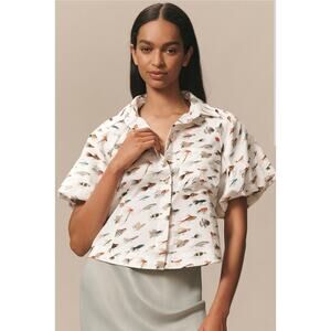 Anthropologie  Maeve Zooey Bubble-Sleeve Buttondown Top. Size M. Retails $98